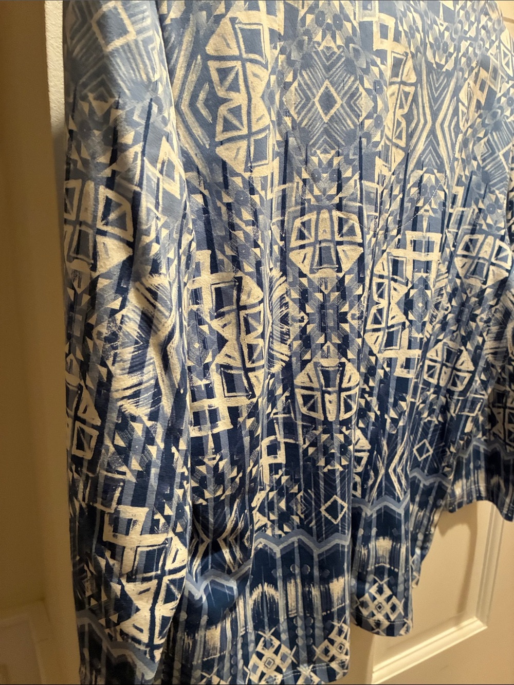 Ruby Rd. Blue & White Geometric V-Neck Studded Tunic - Picture 7 of 7
